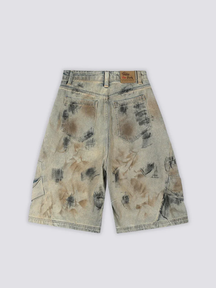 Acid Wash Denim Shorts - 色あせ - Image 4