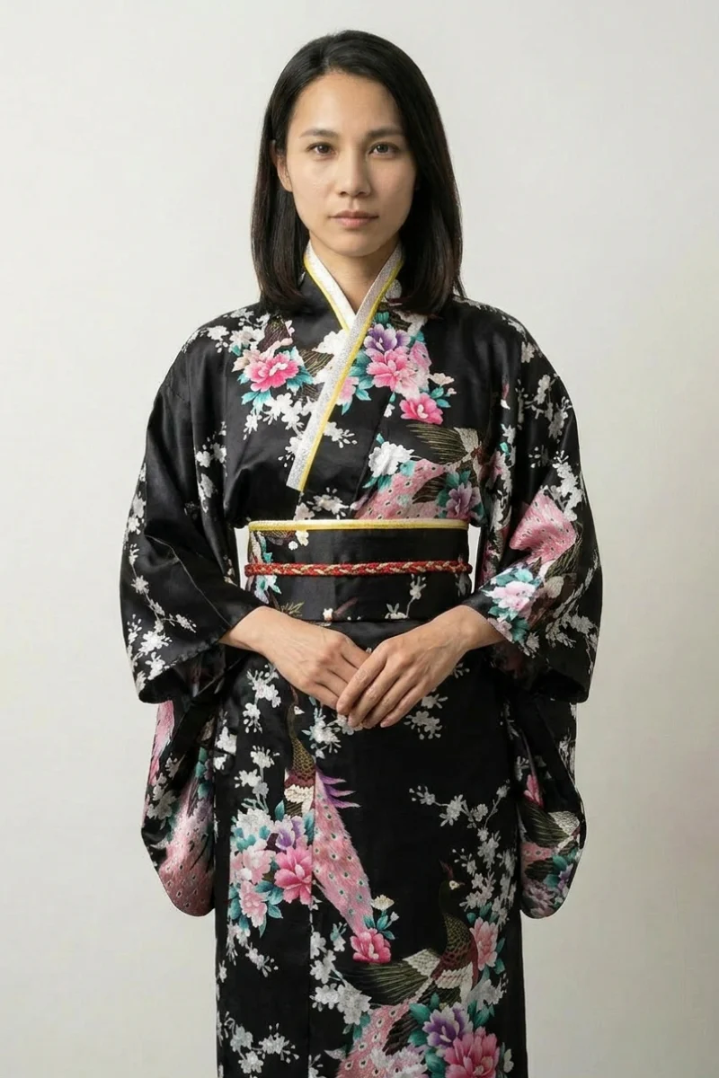 Black Peacock Japanese Kimono 'Yoruka'