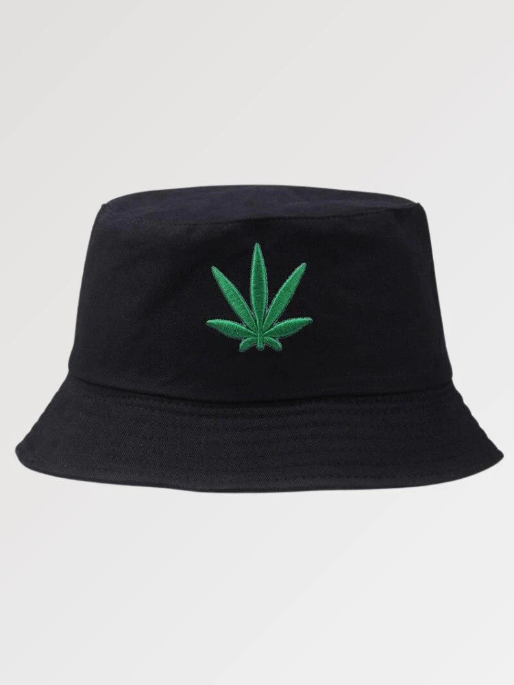 Black Bucket Hats 'Hemp Leaf'