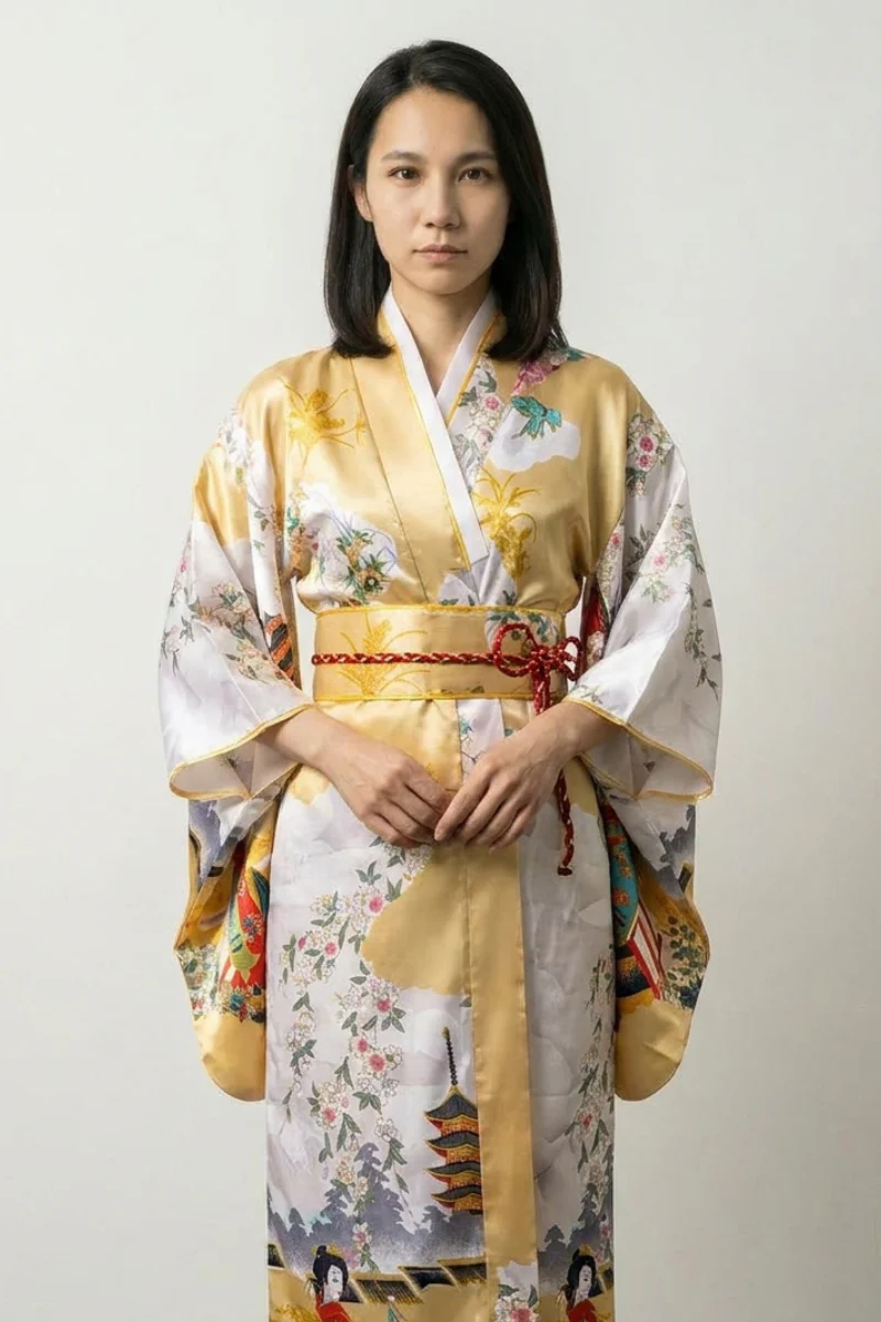Gold Long Kimono Robe 'Kogane'