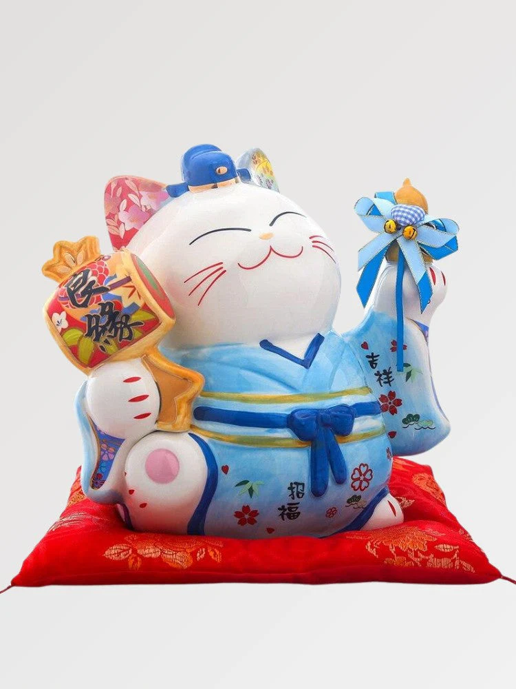 Maneki Neko Money Box 'Blue Fortune'