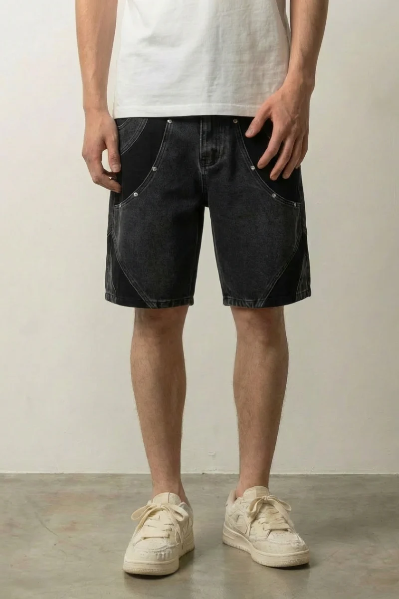 Two-Tone Denim Shorts - ツートン - Image 2
