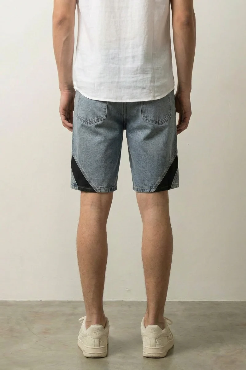 Two-Tone Denim Shorts - ツートン - Image 3